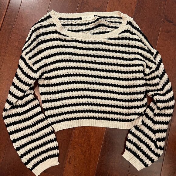 The Latest Scoop Sweaters - THE LATEST SCOOP - Oversized Black/White Striped Knit Sweater - S